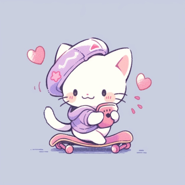 schattige kat met skateboard