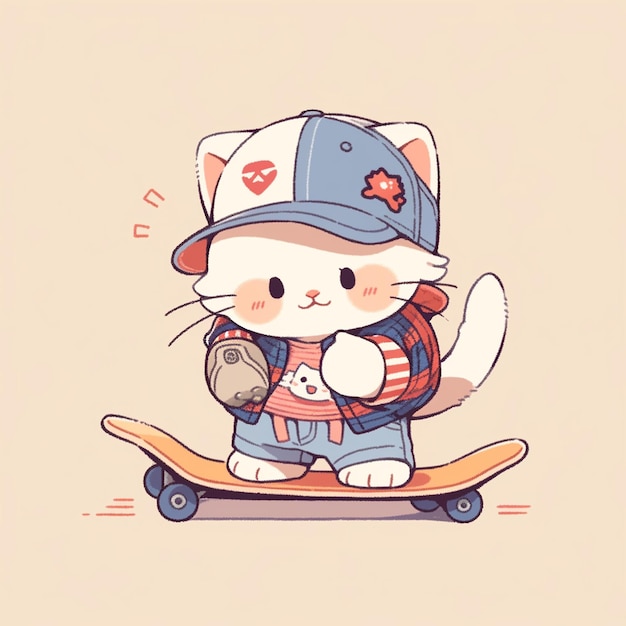 schattige kat met skateboard