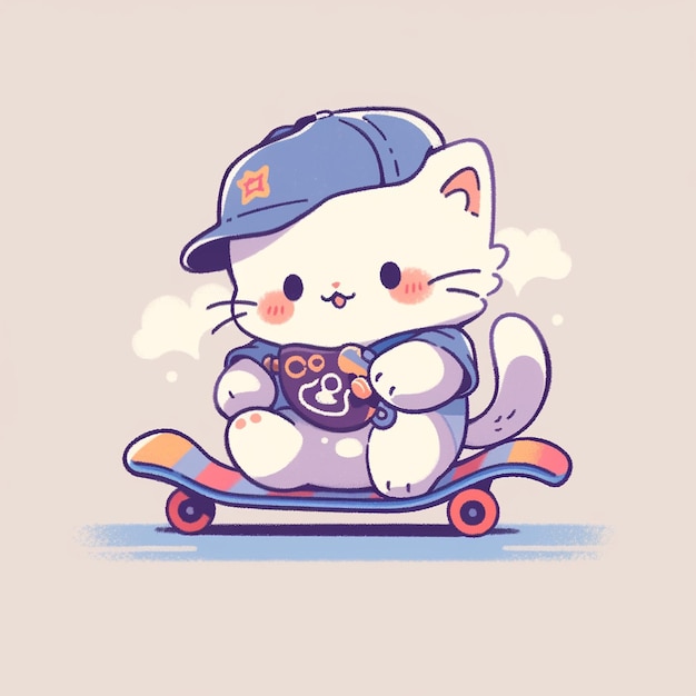 schattige kat met skateboard