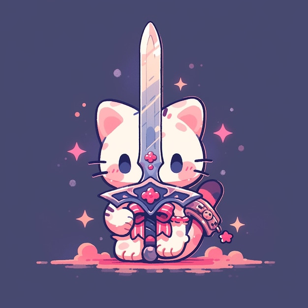 schattige kat met zwaard