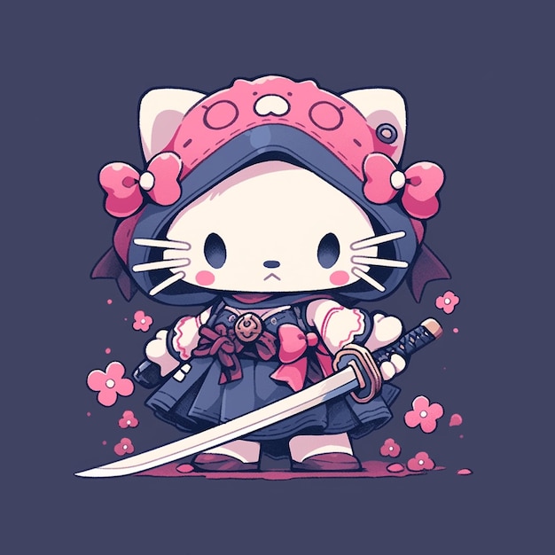 schattige kat met zwaard