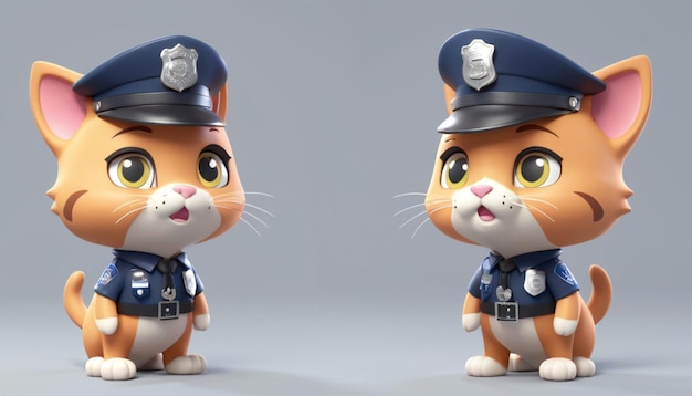 Foto schattige katten personages gekleed in politieuniformen tegen een gewone blauwe achtergrond