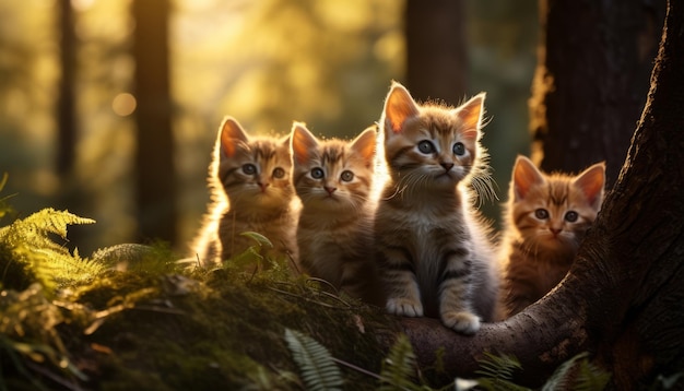 Schattige kittens kijken rond in het bos