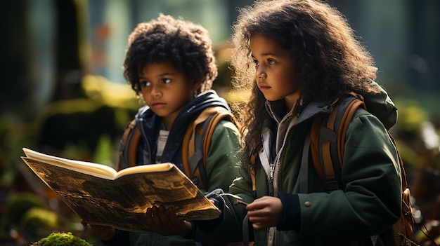 schattige kleine Afro-Amerikaanse jongen met meisje leesboek