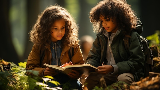 schattige kleine Afro-Amerikaanse jongen met meisje leesboek