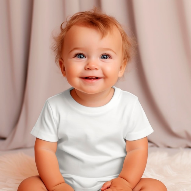 Schattige kleine baby in witte t-shirt fotomodel van hoge kwaliteit