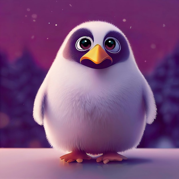 Schattige kleine babypinguïn in winterlandschap