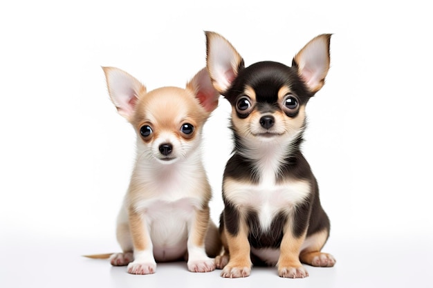 Schattige kleine Chihuahuas-honden geïsoleerd op een witte effen achtergrond