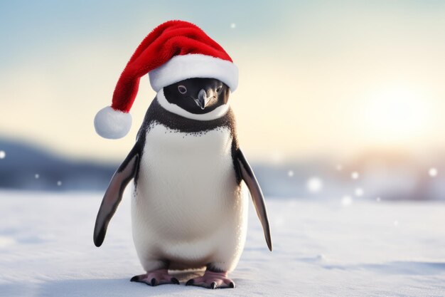 Schattige kleine feestelijke pinguïn met een kerstmuts