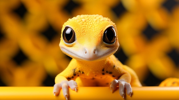 Schattige kleine gele gekko op een gele achtergrond