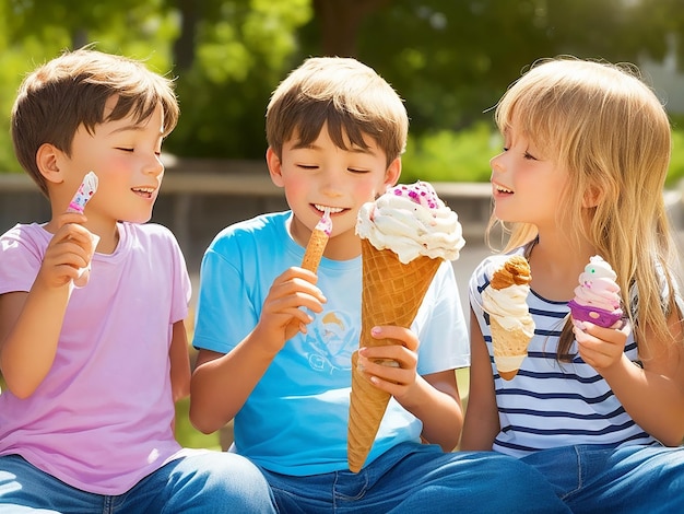 Schattige kleine jongen deelt ijs met zijn zus ai-afbeelding