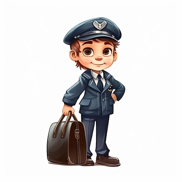 schattige kleine jongen gekleed in pilot-uniform met tas Baan en beroep concept