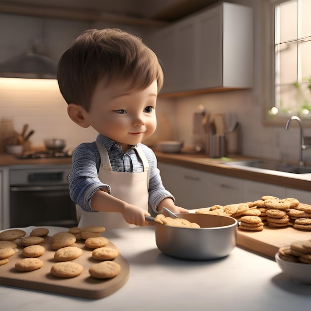 Schattige kleine jongen kokende koekjes in de keuken Gezonde voeding concept