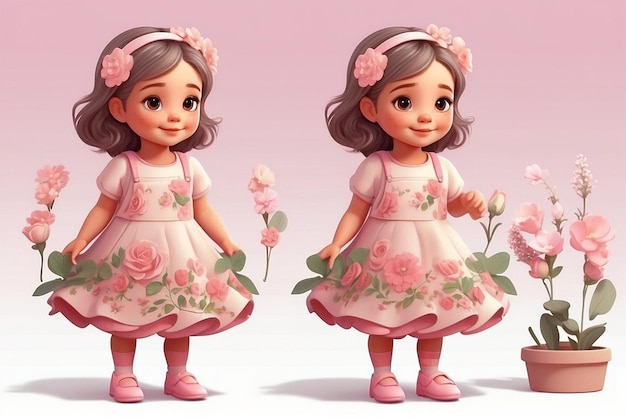 Schattige kleine meisjes met bloemen in hun handen digitale afbeelding