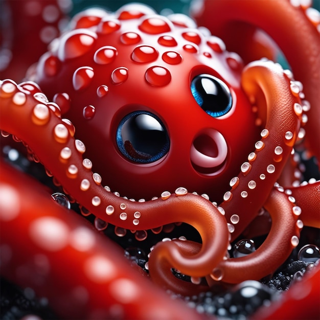 schattige kleine octopus rood lichaam schattig slapend in open buik grappig gezicht geschoten met sony alpha a9