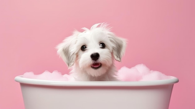 Schattige kleine puppy in badkamer Illustratie AI generatief