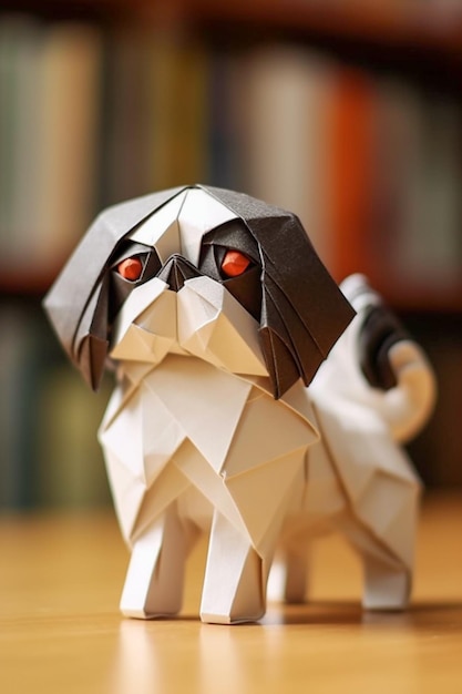 Schattige kleine rashond gemaakt in origami-stijl