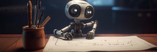 Schattige kleine robot die een brief schrijft Generatieve ai