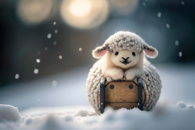 Schattige kleine schapen die plezier hebben met sleeën in het besneeuwde winterwonderland
