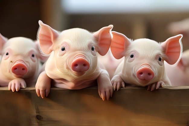 Foto schattige kleine varkens in de varkensboerderij ai-technologie gegenereerd beeld