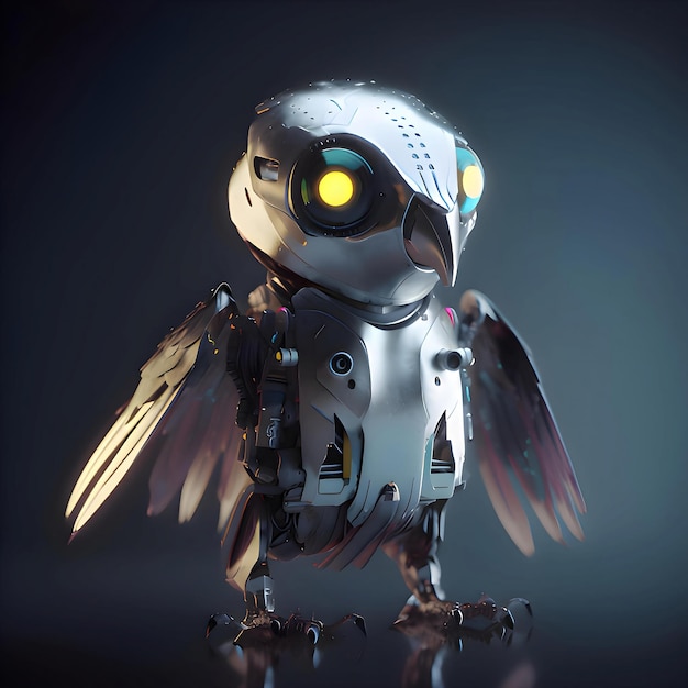 Schattige kleine vogel metalen robot generatieve ai gegenereerde technologie