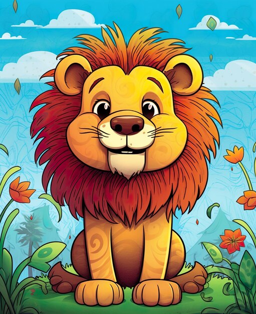schattige leeuw illustratie ai gegenereerd