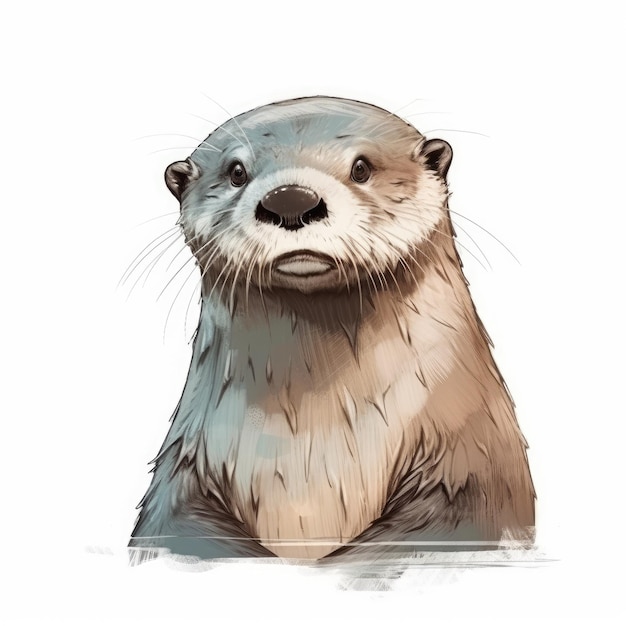 Schattige minimalistische digitale tekening van een speelse otter op een witte achtergrond