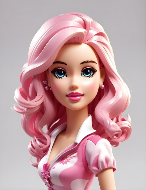 schattige, modieuze mooie prinses Barbie met roze haar