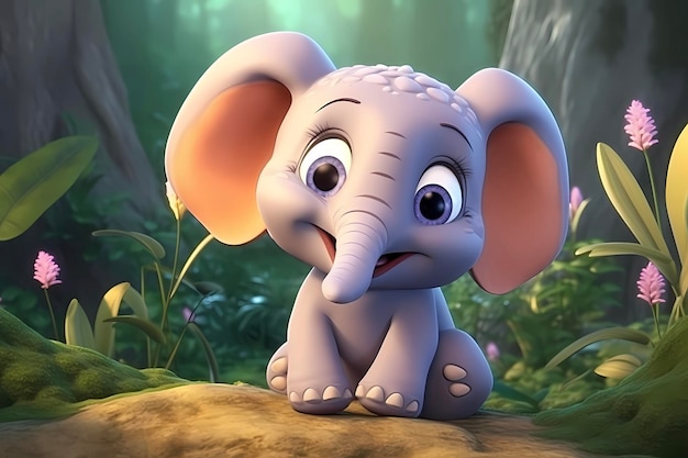 schattige olifanten welp baby illustratie 3d rendering stijl kinderen cartoon animatie stijl
