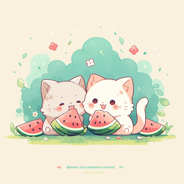 Foto schattige paarkat met watermeloen