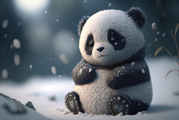 Schattige Panda baby spelen in de sneeuw winter Generatieve Ai