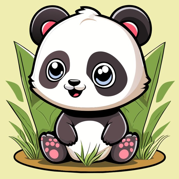 Foto schattige panda cartoon zit in gras vector illustratie