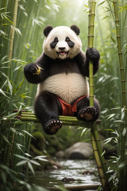 schattige panda in bamboebos