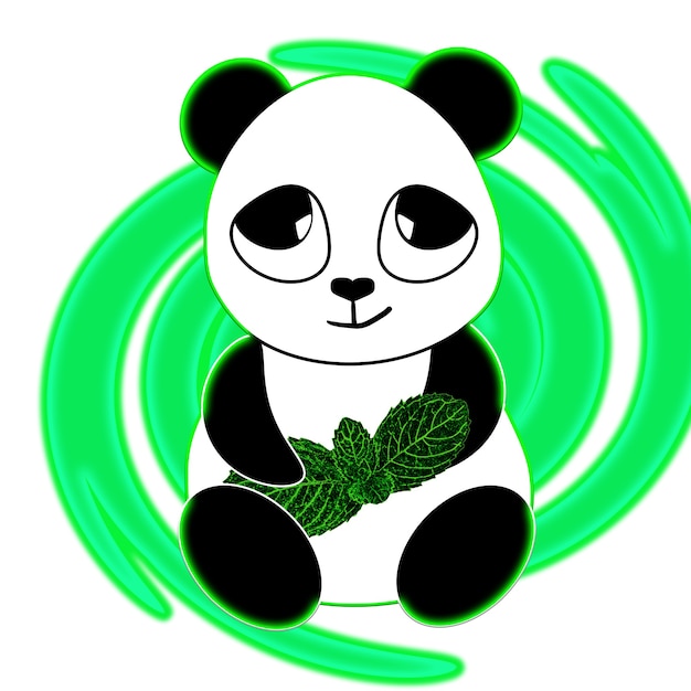 Schattige panda, op een groene achtergrond, sticker.