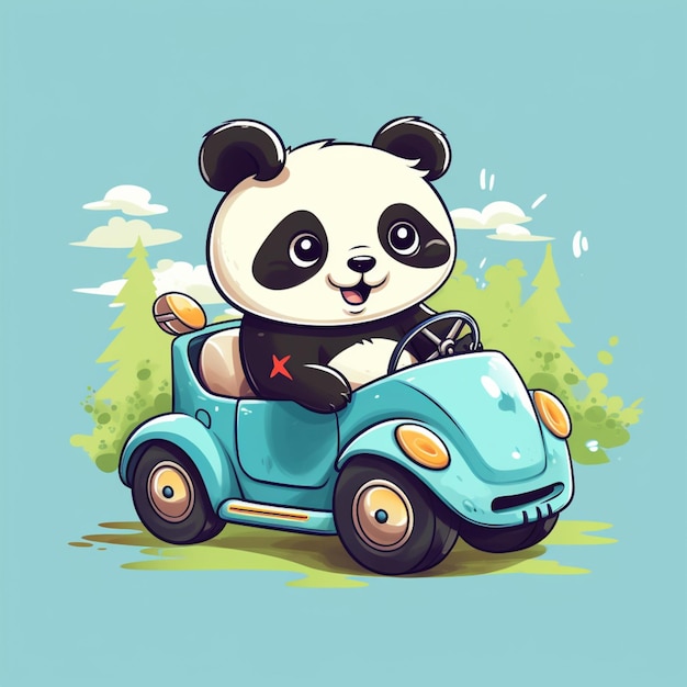 Schattige panda rijden auto cartoon vector pictogram illustratie dierenvervoer pictogram concept geïsoleerd