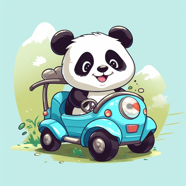 Schattige panda rijden auto cartoon vector pictogram illustratie dierenvervoer pictogram concept geïsoleerd