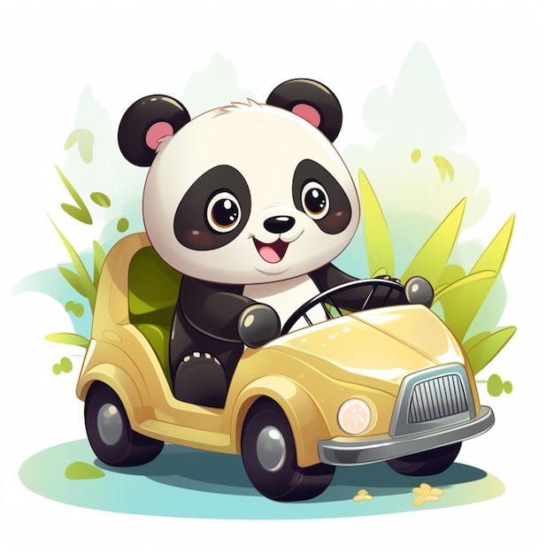 Schattige panda rijden auto cartoon vector pictogram illustratie dierenvervoer pictogram concept geïsoleerd