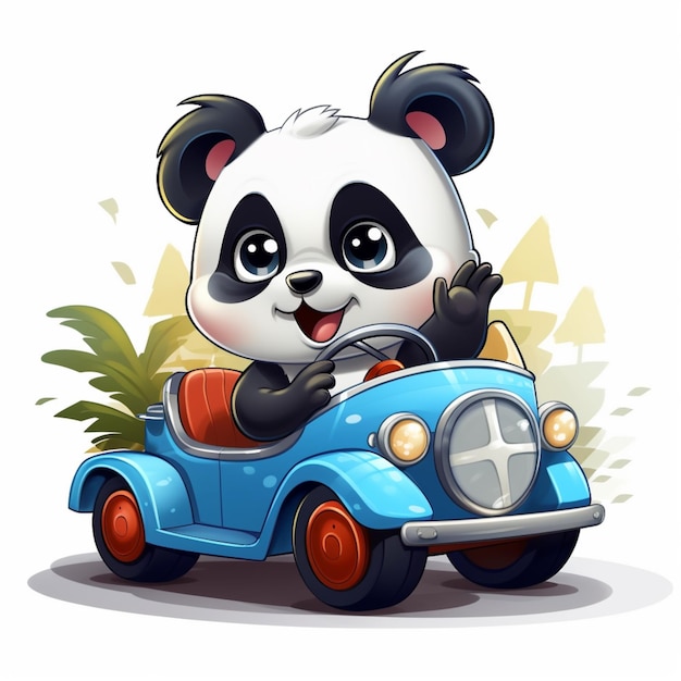 Schattige panda rijden auto cartoon vector pictogram illustratie dierenvervoer pictogram concept geïsoleerd
