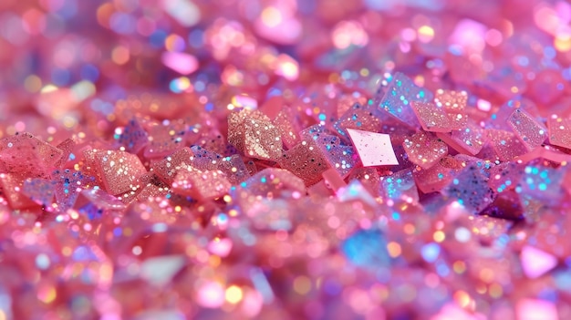 schattige pastel roze glitter en veelkleurige confetti sprankelend vreugdevol perfect voor een gelukkig verjaardagsfeestje uitnodigen prinses en eenhoorn thema's zachte regenboog tinten creëren een magische AI generatieve