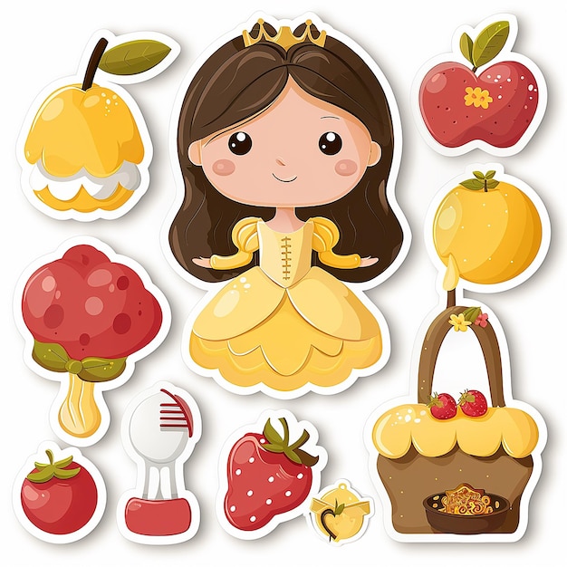 schattige prinses cartoon sticker kaart set