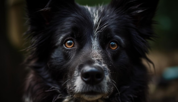 Schattige puppy buiten zitten kijken naar de camera met loyaliteit gegenereerd door kunstmatige intelligentie