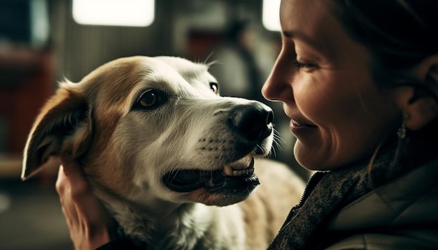 Schattige puppy en meisje delen een aanhankelijke band buiten generatieve AI