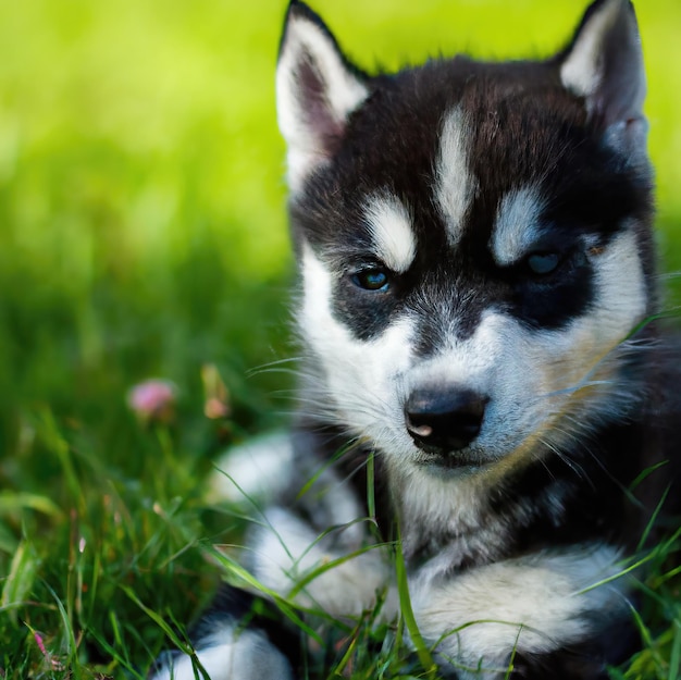 schattige puppy hondje met groen gras bokeh achtergrond premium foto