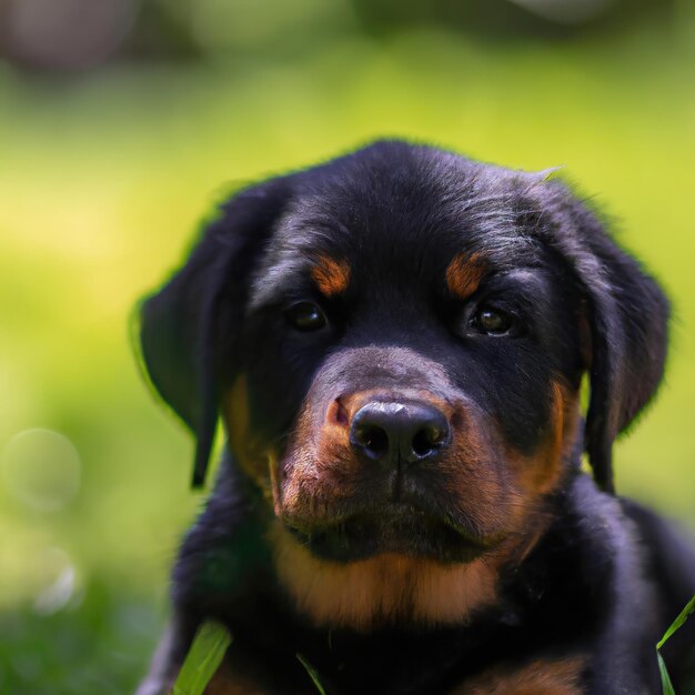 schattige puppy hondje met groen gras bokeh achtergrond premium foto