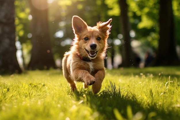 Schattige puppy hondje spelen in het park