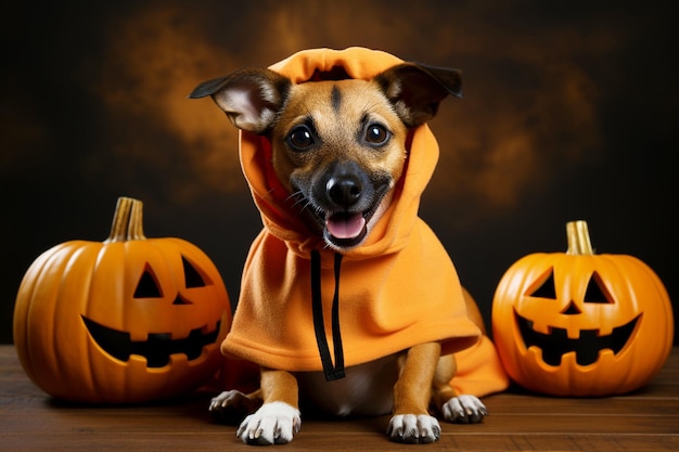 Schattige puppy in een jacko'lantern-kostuum