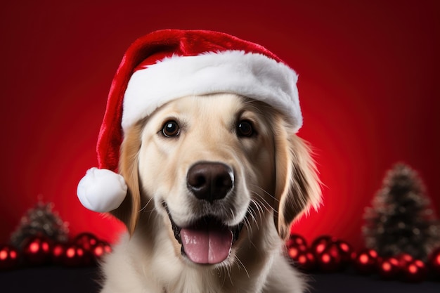 Schattige puppy in een kerstmanhoed die in de kerstgeest komt Generatieve AI