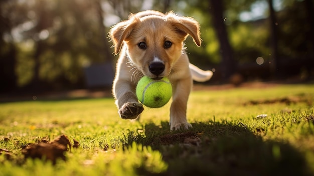 schattige puppy leren een springbal te halen nieuwsgierig Generative Ai