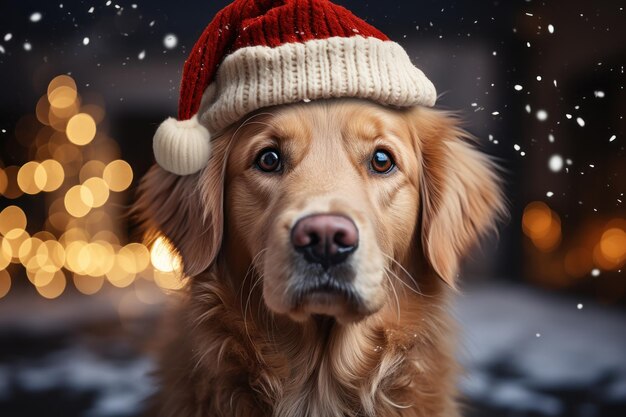 Schattige puppy met een kerstmuts die in de kerstsfeer komt Generatieve AI