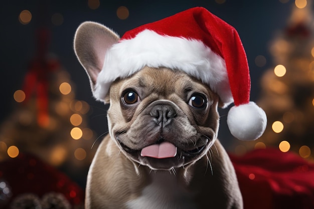 Schattige puppy met een kerstmuts die in de kerstsfeer komt Generatieve AI